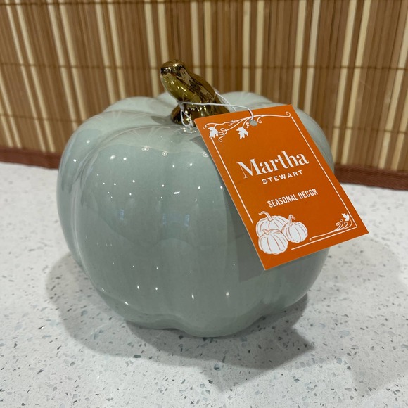 Martha Stewart "Gather and Give Thanks" Ceramic Pumpkin Decor in Sage - Picture 2 of 5